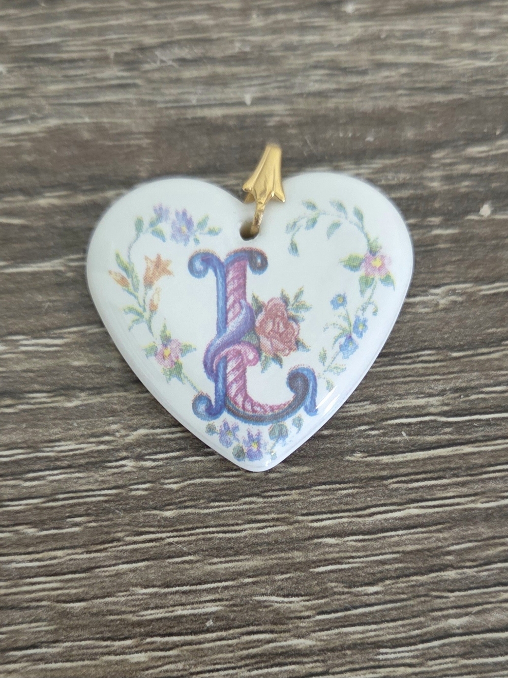 Vintage AVON Signed Letter "L" Initial Porcelain Heart Pendant JUST Pendant.